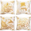 Unyqoos® Set van vier linnen kussenhoezen met kerstmotieven voor feestelijke sfeer