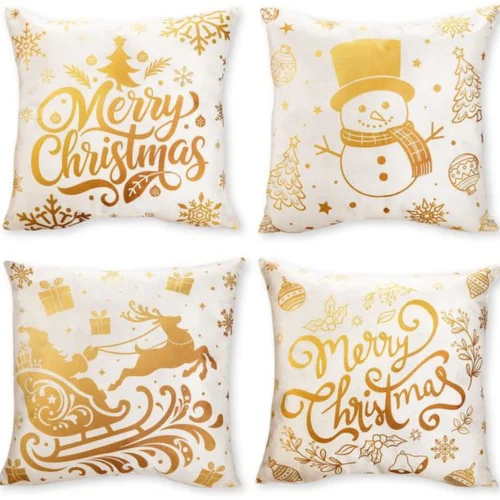 Unyqoos® Set van vier linnen kussenhoezen met kerstmotieven voor feestelijke sfeer