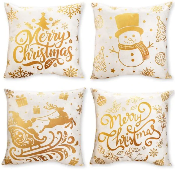 Unyqoos® Set van vier linnen kussenhoezen met kerstmotieven voor feestelijke sfeer