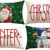 Unyqoos® Set van vier feestelijke kussenslopen met kerstman en sneeuwpop ontwerp