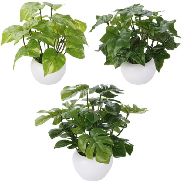 Unyqoos® Set van drie realistische kunstplanten voor elk interieur in potten