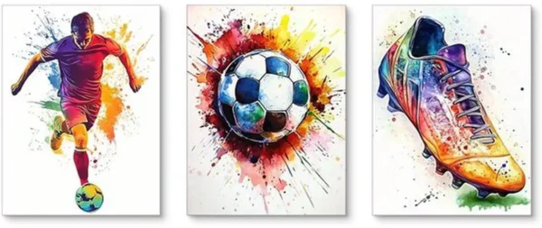 P-87213234840260-20260406123338.webp Unyqoos® Set van drie kleurrijke voetbalposters voor moderne wanddecoratie