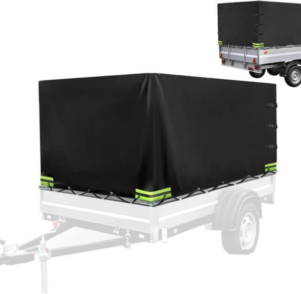 P-87213234848660-20260406201922.webp Unyqoos® Waterdicht afdekzeil voor aanhangers met reflecterende strepen en verstevigde hoeken, Zwart, 210x114x90cm