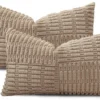 Unyqoos® Set van 2 zachte corduroy kussenhoezen met boho streepdesign en verborgen ritssluiting