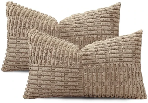 Unyqoos® Set van 2 zachte corduroy kussenhoezen met boho streepdesign en verborgen ritssluiting