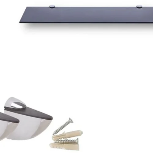 P-87213234873480-20260406082032.webp Unyqoos® Stijlvolle zwarte glazen wandplank met metalen houders voor de badkamer