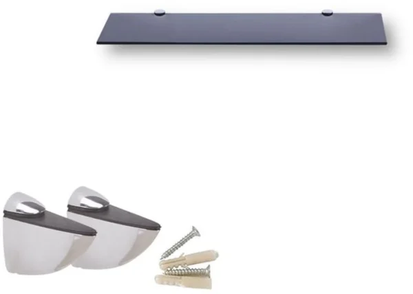 P-87213234873480-20260406082032.webp Unyqoos® Stijlvolle zwarte glazen wandplank met metalen houders voor de badkamer