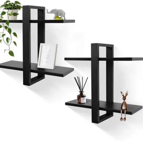P-87213234893730-20260406081728.webp Unyqoos® Set van 2 zwarte wandplanken voor stijlvolle opbergruimte in elke kamer