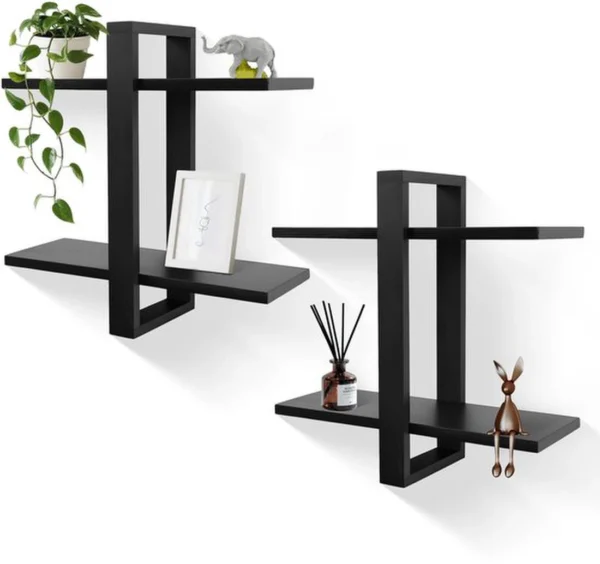 P-87213234893730-20260406081728.webp Unyqoos® Set van 2 zwarte wandplanken voor stijlvolle opbergruimte in elke kamer