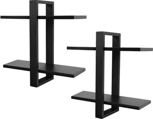 P-87213234893732-20260406081736.webp Unyqoos® Set van 2 zwarte wandplanken voor stijlvolle opbergruimte in elke kamer