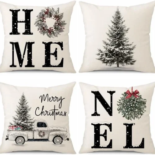 Unyqoos® Set van 4 decoratieve kussenhoezen met kerstmotief voor huisdecoratie