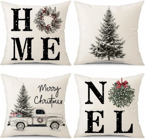 Unyqoos® Set van 4 decoratieve kussenhoezen met kerstmotief voor huisdecoratie