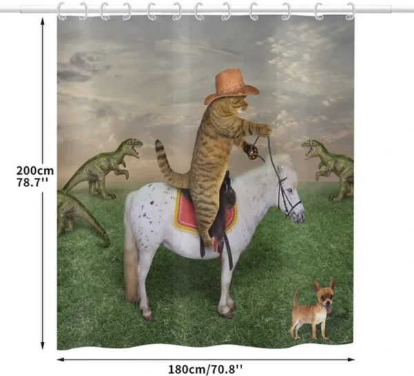 Unyqoos® Grappig Kat Cowboy Douchegordijn met Waterdichte Coating en Eenvoudige Installatie, 180 x 200 cm
