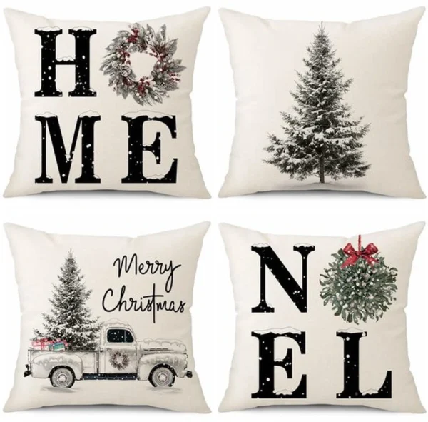 Unyqoos® Set van 4 decoratieve kussenhoezen met kerstthema voor huisdecoratie