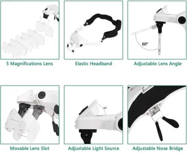 Unyqoos® Verstelbare loepbril met LED-verlichting voor precisiewerk en hobby's