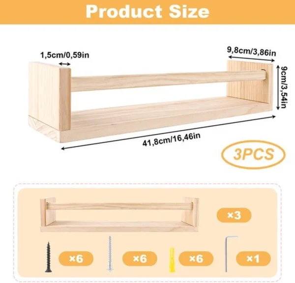 P-87213235001461-20260406081920.webp Unyqoos® Set van drie houten wandrekken voor kinderkamer en meer toepassingen
