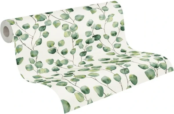 Unyqoos® Vliesbehang met Bloemenpatroon voor Moderne Landhuisstijl Interieurs, groente-wit