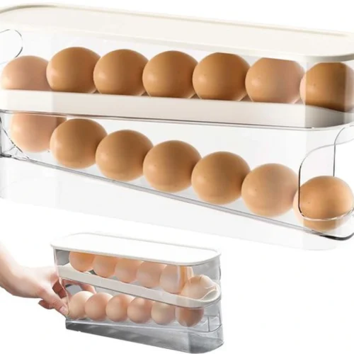 Unyqoos® Ruimtebesparende transparante eierorganizer met automatische verdeling