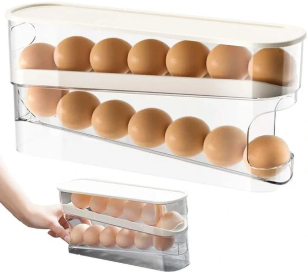P-87213235024160-20260406095413.webp Unyqoos® Ruimtebesparende transparante eierorganizer met automatische verdeling