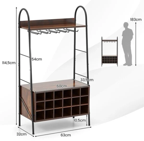 P-87213235033215-20260406105829.webp Unyqoos® Vrijstaand wijnrek voor 18 flessen met glazenhouders en planken