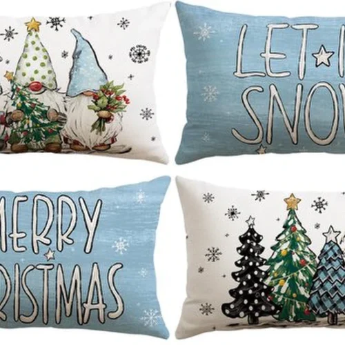 Unyqoos® Set van 4 Kerst Kussenhoezen met Decoratieve Prints voor Huis en Bank