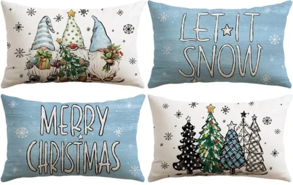 Unyqoos® Set van 4 Kerst Kussenhoezen met Decoratieve Prints voor Huis en Bank
