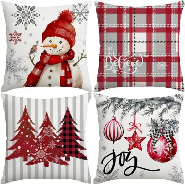 P-87213235078860-20260406112546.webp Unyqoos® Set van 4 decoratieve kerstkussenslopen met winterse boerderijthema