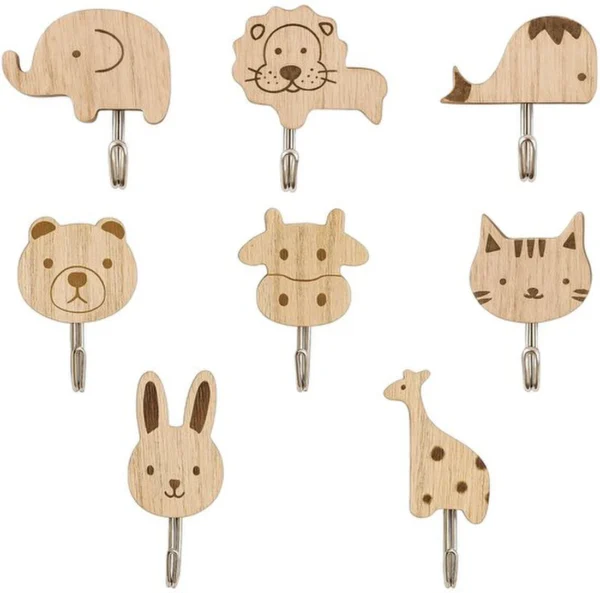Unyqoos® Set van 8 zelfklevende dierenhaken voor kinderkamer en badkamer decoratie
