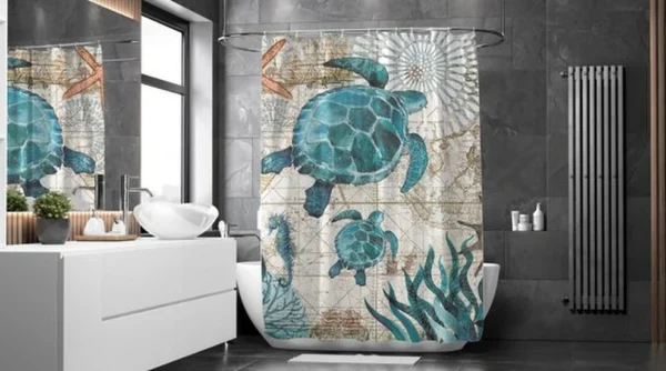 Unyqoos® Verfrissend Oceaanthema Douchegordijn Met Levendige 3D Schildpaddenprint Voor Badkamerdecoratie