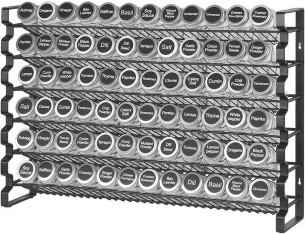 P-87213235105967-20260406102100.webp Unyqoos® Ruim kruidenrek met zes niveaus inclusief 72 glazen potjes en etiketten