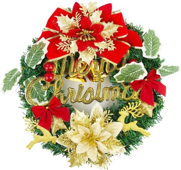 P-87213235146863-20260405135300.webp Unyqoos® Prachtige kunstkerstkrans met strik en bloemen voor feestelijke decoratie
