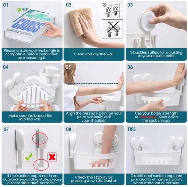 P-87213235166352-20260405174234.webp Unyqoos® Waterdichte hoekplank met zuignappen voor badkamer en keukenorganisatie