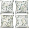Unyqoos® Set van 4 decoratieve saliegroene kussenhoezen met bloemen en bladeren