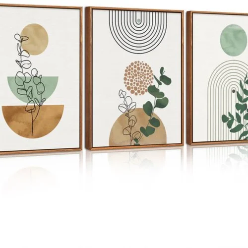 Unyqoos® Abstracte Boho Wanddecoratie in Groene en Terracotta Kleuren met Botanisch Design