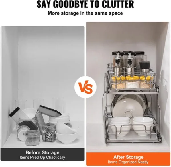 Unyqoos® Uittrekbaar keukenrek met twee niveaus voor efficiënte opbergruimte onder wastafel