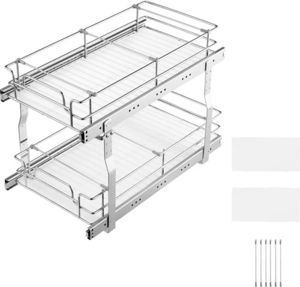 Unyqoos® Uittrekbaar keukenrek met twee niveaus voor efficiënte opbergruimte onder wastafel