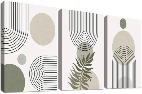 P-87213235234800-20260406123242.webp Unyqoos® Set van drie abstracte bohemien canvas schilderijen met lijst voor wanddecoratie 90 x 40 cm