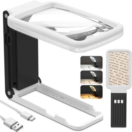 Unyqoos® Oplaadbare leesloep met verlichting en inklapbare standaard voor veelzijdig gebruik