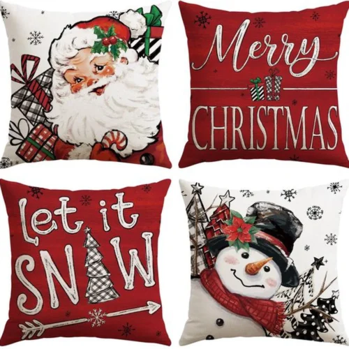 Unyqoos® Set van 4 feestelijke kussenhoezen voor kerstdecoratie in woonkamer en slaapkamer
