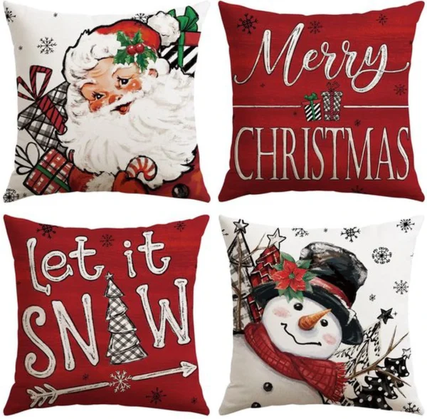 Unyqoos® Set van 4 feestelijke kussenhoezen voor kerstdecoratie in woonkamer en slaapkamer