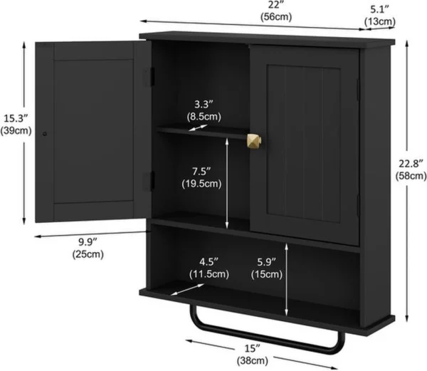 P-87213235284093-20260406083336.webp Unyqoos® Wandkast voor Badkamer met Handdoekhouder en Verstelbare Planken