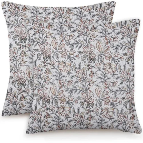 Unyqoos® Set van 2 vierkante linnen kussenhoezen met vintage bloemenpatroon