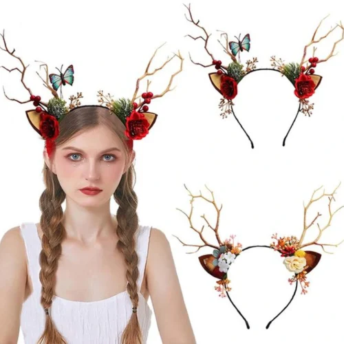 Unyqoos® Feestelijke Haarband met Rendiergewei en Oren voor Kerst en Carnaval