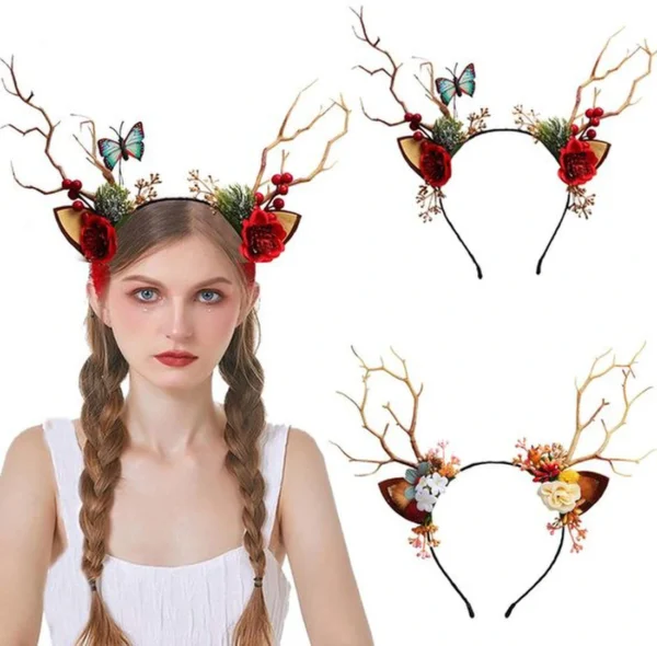 Unyqoos® Feestelijke Haarband met Rendiergewei en Oren voor Kerst en Carnaval
