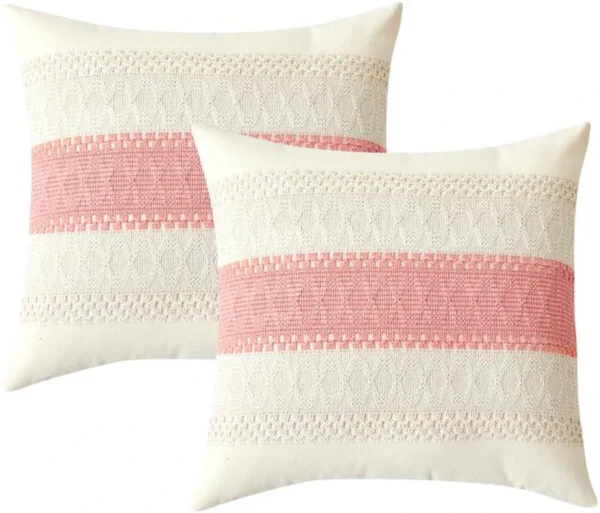 P-87213235304401-20260406111643.webp Unyqoos® Set van 2 Bohemian gestreepte roze kussenhoezen met ritssluiting 55x55 cm