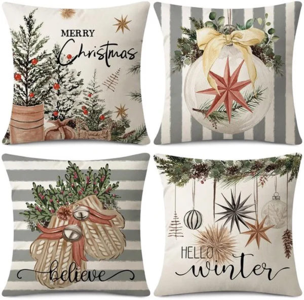 Unyqoos® Set van 4 decoratieve kerst kussenhoezen voor woonkamer en slaapkamer