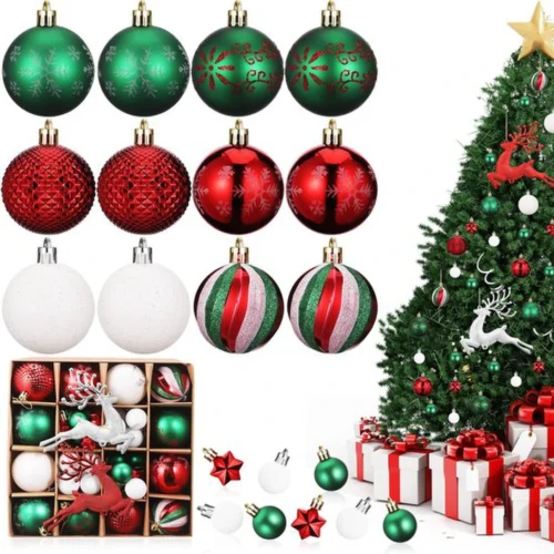 P-87213235329870-20260406092104.webp Unyqoos® Set van 46 Onbreekbare Kunststof Kerstballen in Diverse Kleuren en Maten