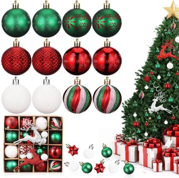 P-87213235329870-20260406092104.webp Unyqoos® Set van 46 Onbreekbare Kunststof Kerstballen in Diverse Kleuren en Maten
