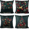 P-87213235344480-20260406113504.webp Unyqoos® Set van vier linnen kussenovertrekken met kerstmotieven voor feestelijke sfeer
