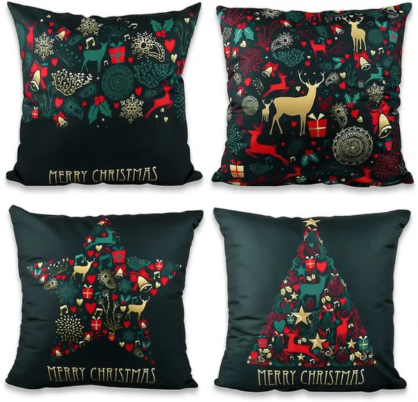 P-87213235344480-20260406113504.webp Unyqoos® Set van vier linnen kussenovertrekken met kerstmotieven voor feestelijke sfeer